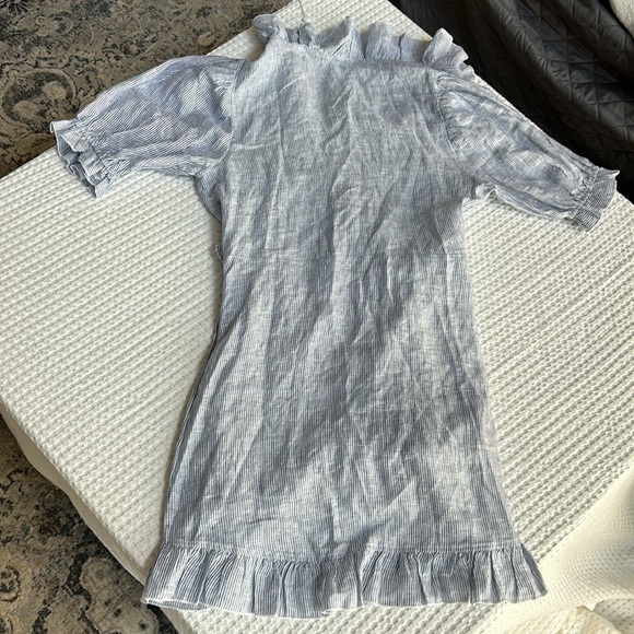 Kate Leigh Blue Linen Stripe Railroad Mini Wrap Dress Size Large NWT - Picture 8 of 10